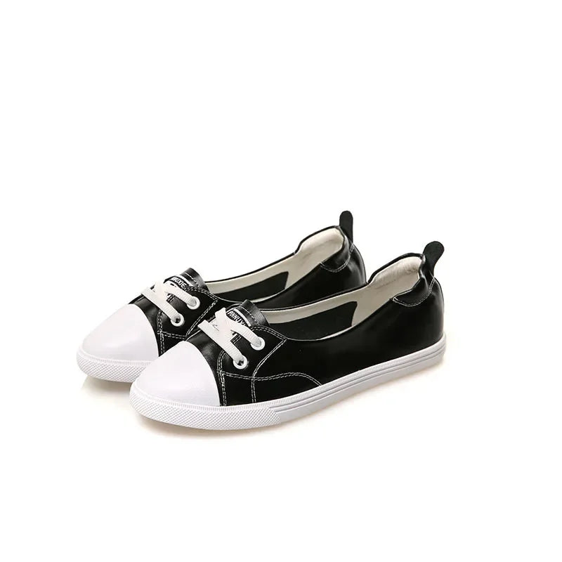 100% Echtes Leder Schuhe Frauen Flach Causal Schuhe Weiches Rindsleder Weiße Flats