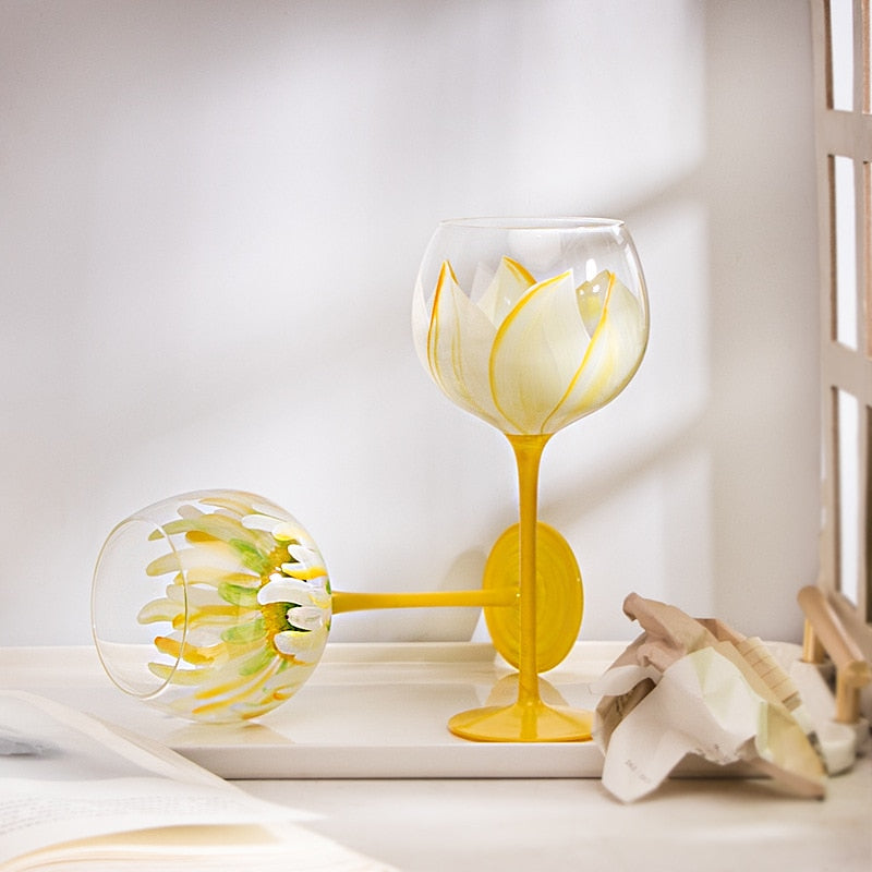 Handgemalte Blumen-Glas-Stielwaren