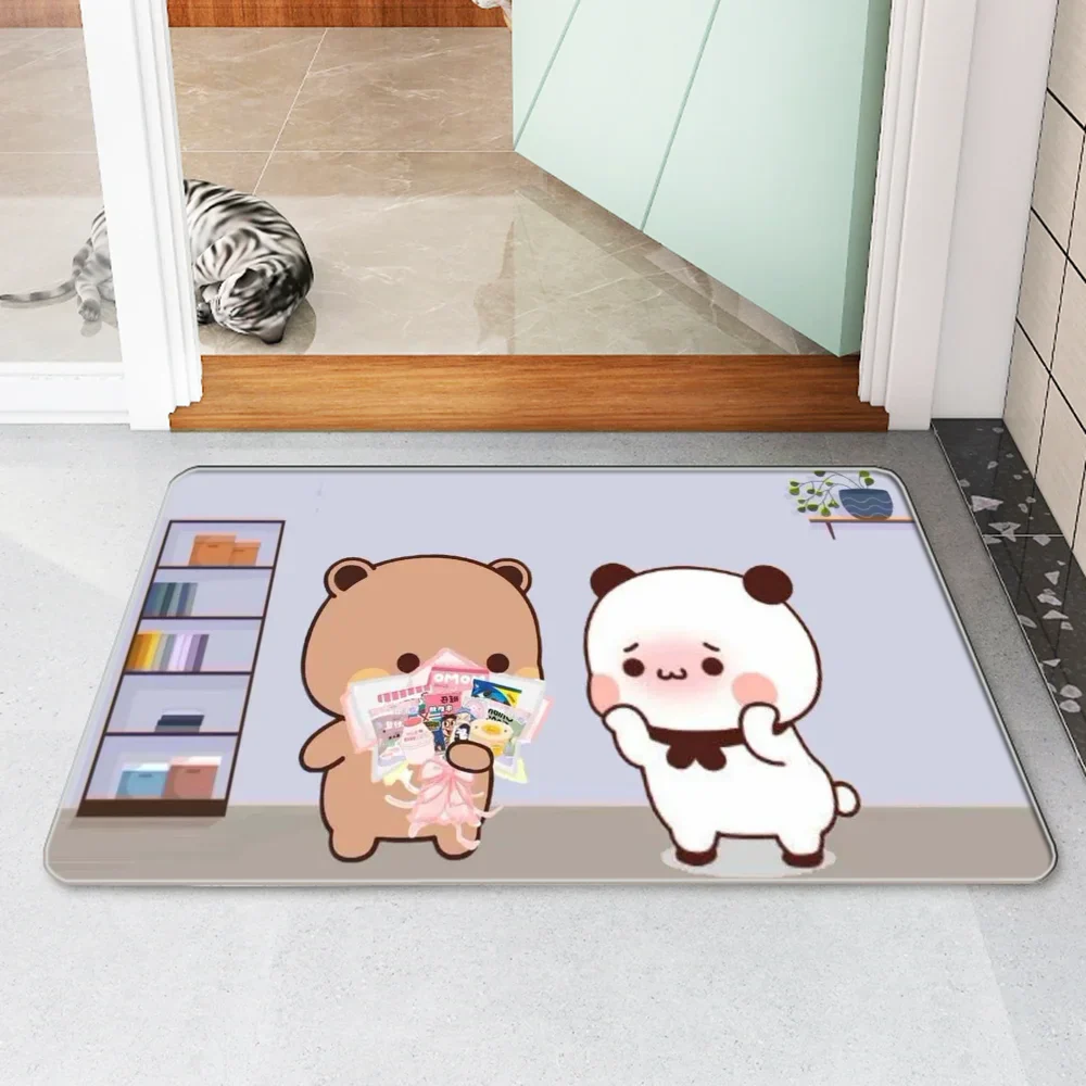 Bubududu Bär Teppich Anti-Rutsch-Fußmatte Willkommen Zuhause Eingangsmatten Wohnzimmer Teppiche Kawaii Teppich Fußmatten Küche Dekoration Fuß
