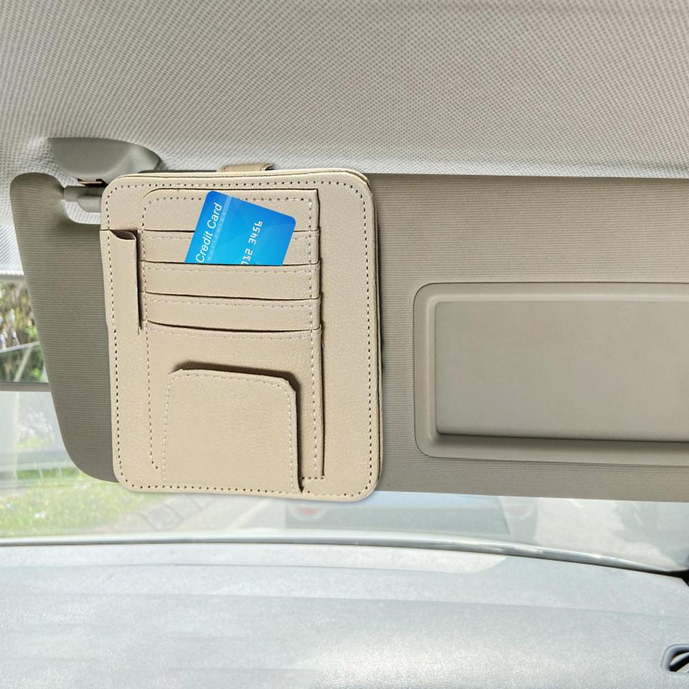 Leder Auto Sonnenblenden Organizer - Mehrfach-Taschenhalter für Sonnenbrillen, Karten, Rechnungen, Geldbörse, Stift