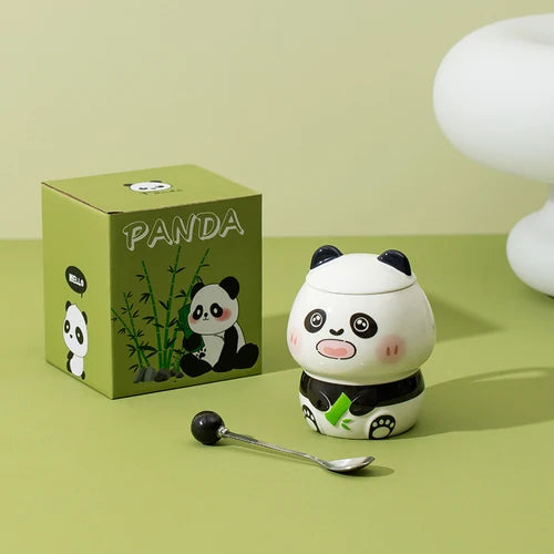 Keramische Panda-Tassen mit Deckel & Löffel