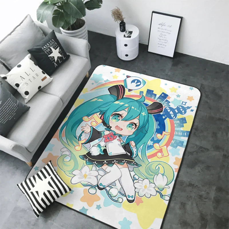 Anime Teppich Hatsune Miku Wohnzimmer Schlafzimmer Bett Decke Boden Kissen Zuhause Kinderzimmer Nacht Cartoon Kawaii Bodenmatte Teppiche
