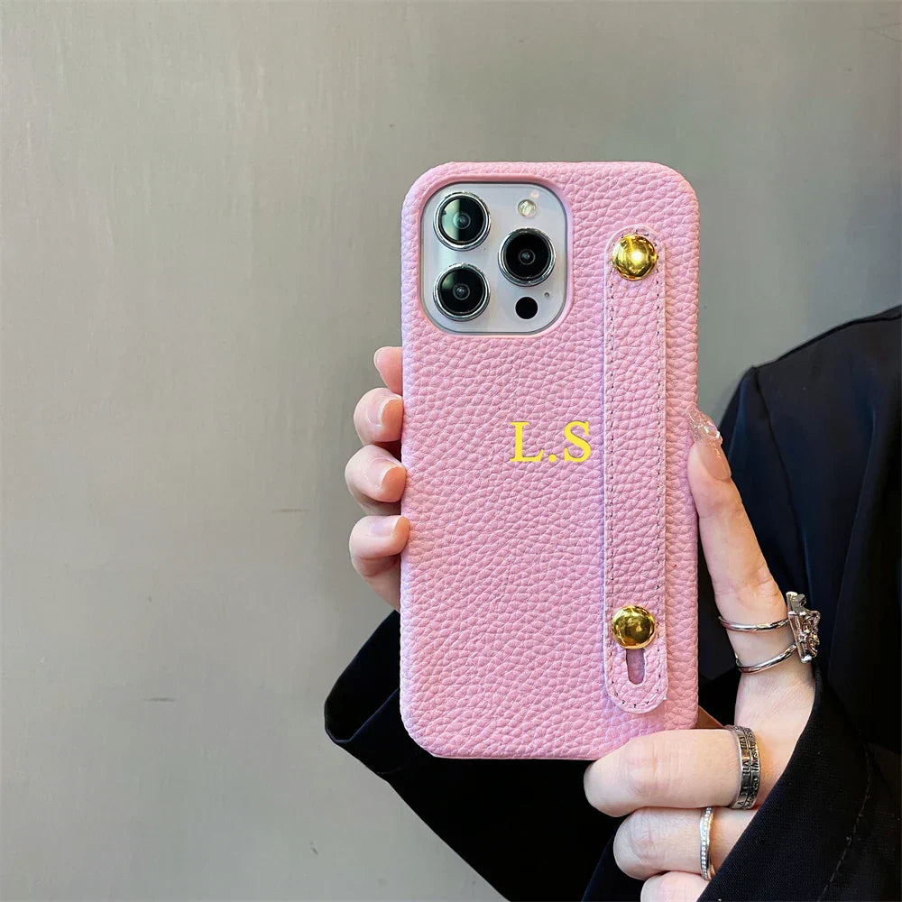Personalisierte Namensarmband Leder Handyhülle für iPhone Cover