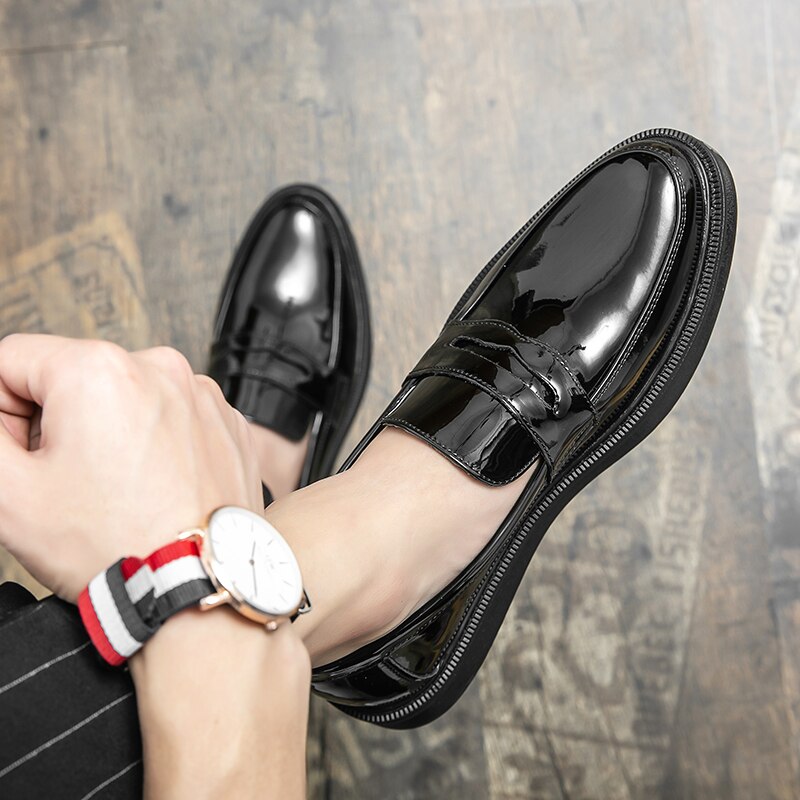 Herren Mokassins Weiße Anzug Büros Hochzeitschuhe Schwarze Penny Loafers Freizeit