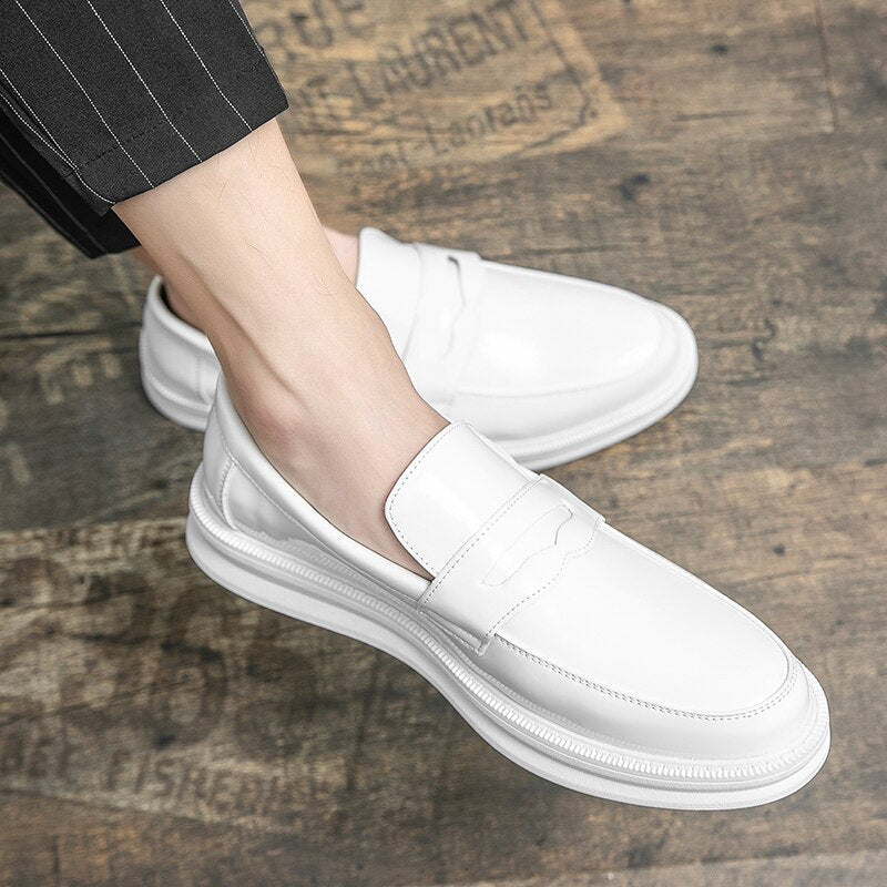 Herren Mokassins Weiße Anzug Büros Hochzeitschuhe Schwarze Penny Loafers Freizeit
