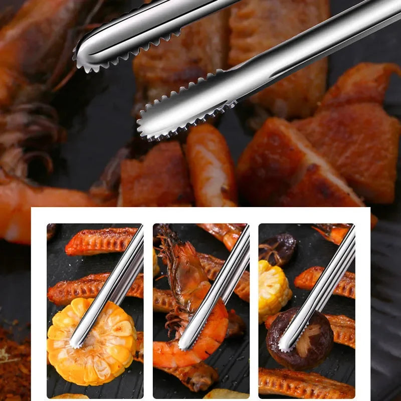 Edelstahl Grillzange – Rutschfester Lebensmittelclip, BBQ Steak, Brotzange, Kochutensilien, Küchen Gadgets für Partys