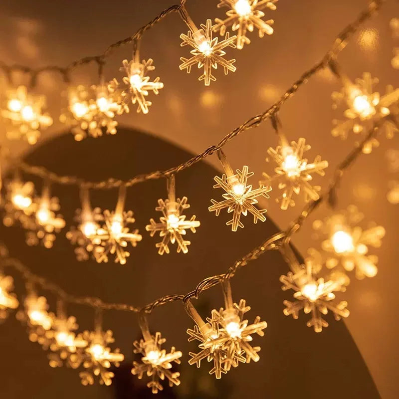 Sandsberg | 1/3/6M LED Schneeflocken Lichterkette Batterie/USB Strom Kupferdraht Girlande Licht Neujahr Garten Hochzeit Wohnzimmer Dekoration