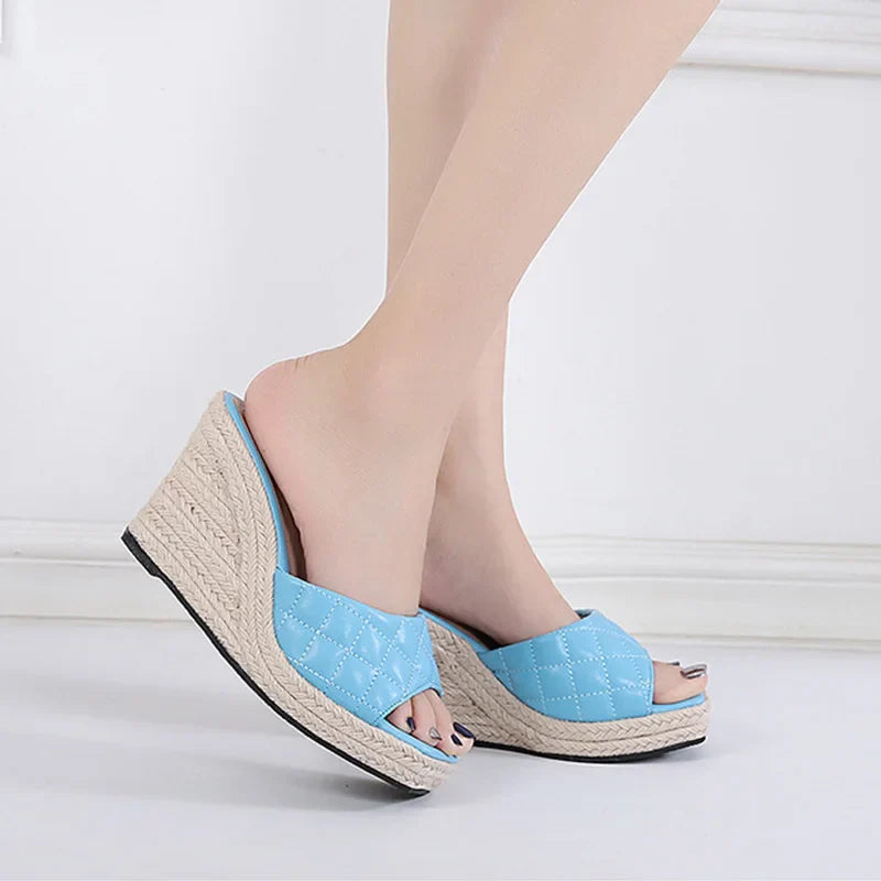Hohe Absätze Sandalen Frauen Party Schuhe Peeptoe Elegante Damen Wedges Blau Gelb Schwarz