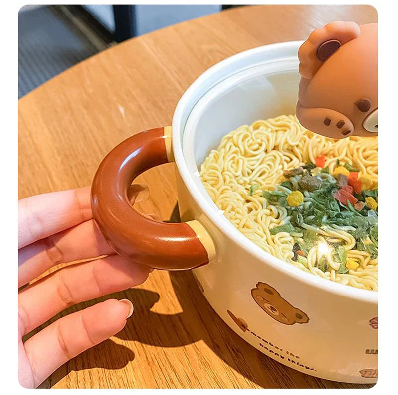 Keramischer Bären-Ramen-Schüssel mit Deckel