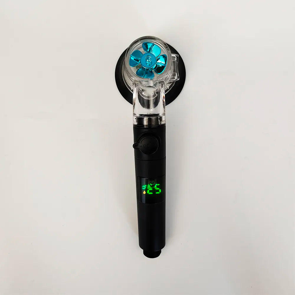 Hochdruck-Turbopropeller-Duschkopf mit Temperaturanzeige und wassersparendem Stoppknopf - Handheld-Badezimmer-Duschkopf