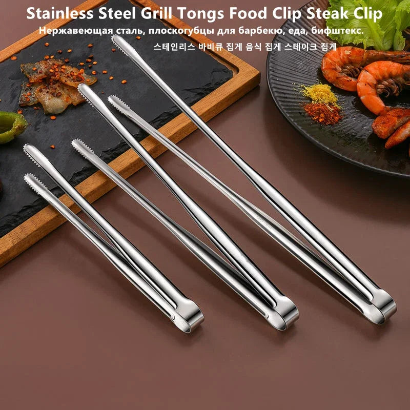 Edelstahl Grillzange – Rutschfester Lebensmittelclip, BBQ Steak, Brotzange, Kochutensilien, Küchen Gadgets für Partys
