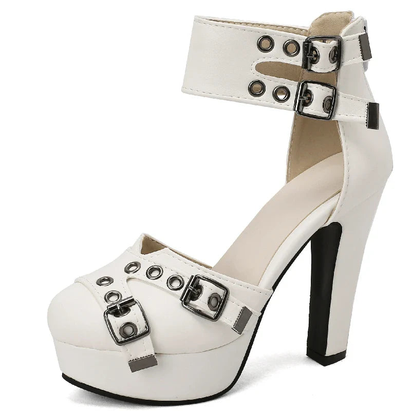 Roman Sandalen Damen Runde Kopf Baotou Gürtel Schnalle Britischer Stil Dicke Ferse Ultra Hohe Ferse Dicke Sohle Schuhe