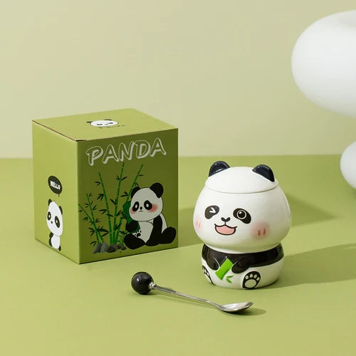 Keramische Panda-Tassen mit Deckel & Löffel