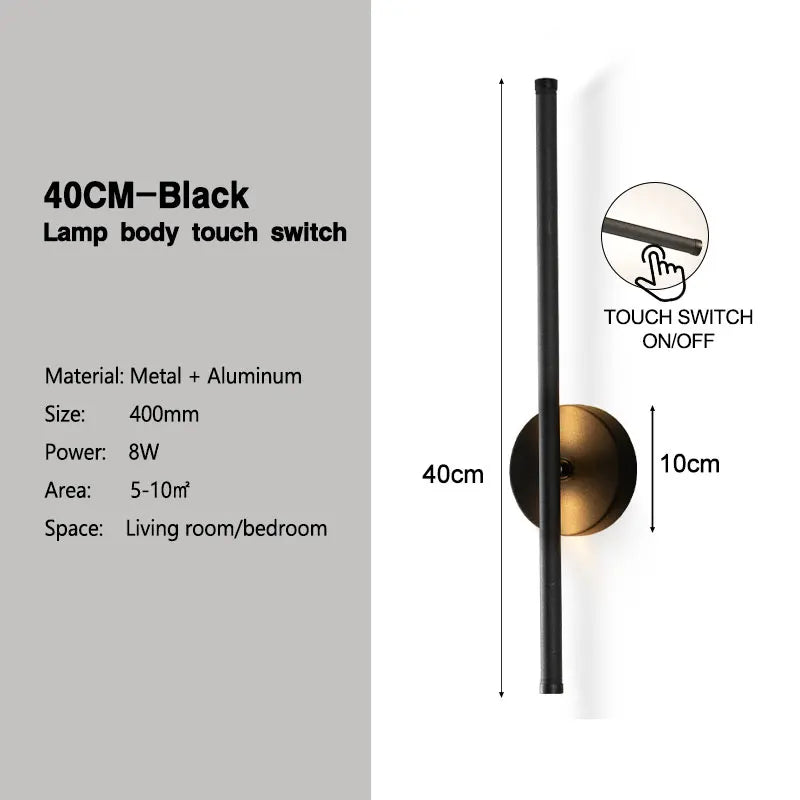 Schwarze dimmbare LED-Wandleuchte mit Touch-Schalter – 360° drehbare Wandleuchte für Schlafzimmer, Wohnzimmer und Innenräume