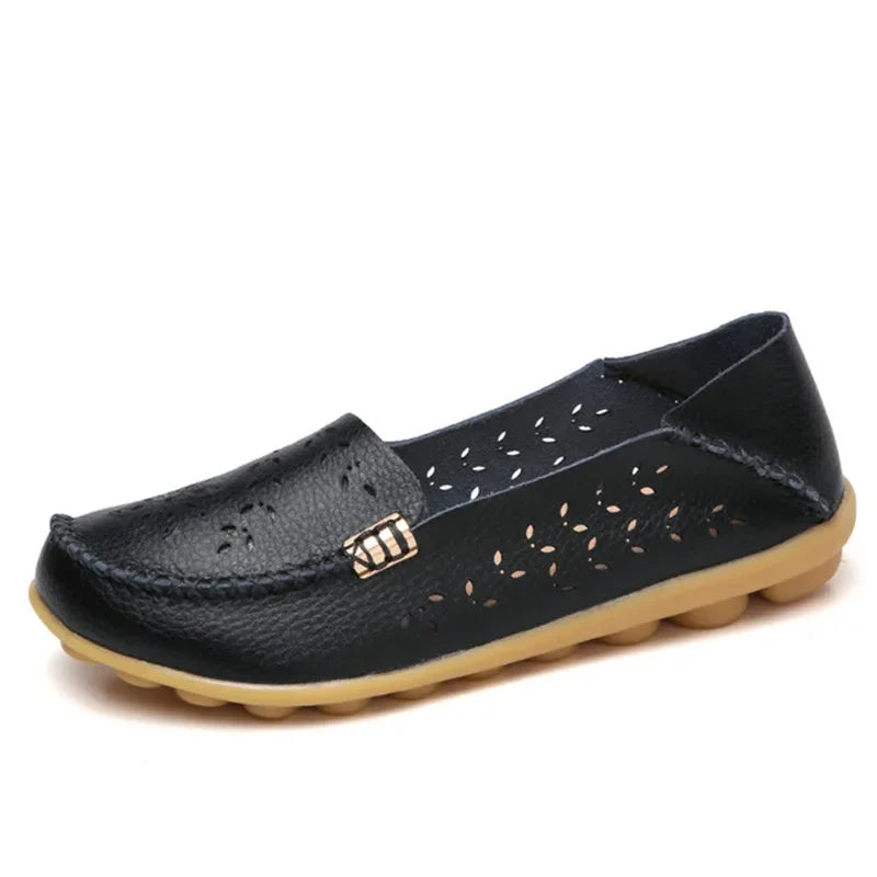 Faltbare Ballerina-Einlegesohlen Echter Leder Loafers Frauen Mokassins Sommer Blumen Rundzehen Rutschige Casual Schuhe
