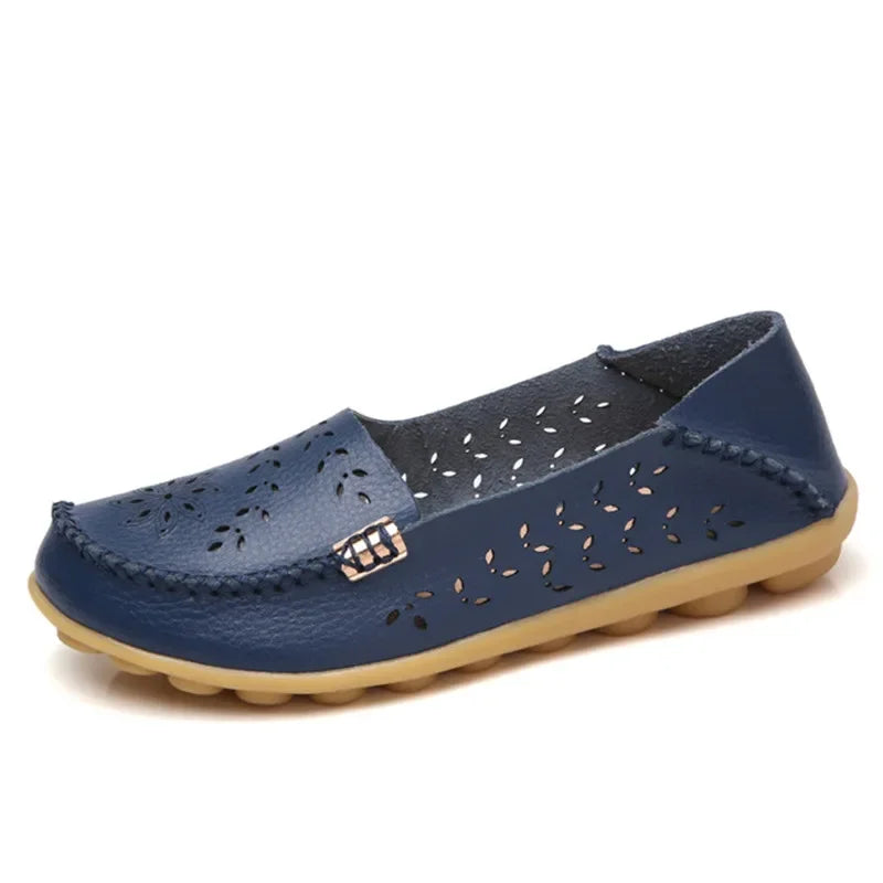 Faltbare Ballerina-Einlegesohlen Echter Leder Loafers Frauen Mokassins Sommer Blumen Rundzehen Rutschige Casual Schuhe