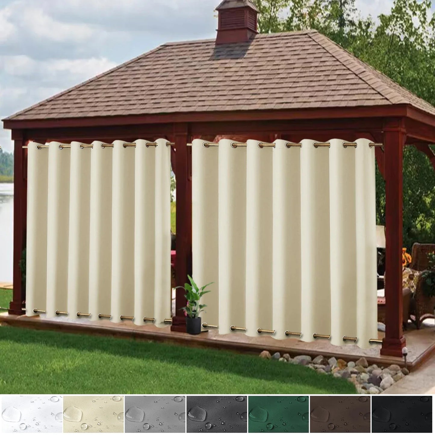 Extra große Blackout winddichte Outdoor-Vorhänge - Wasserdichte Patio-Thermalvorhänge mit Ösen & Ösen - Ideal für Gartenprivatsphäre