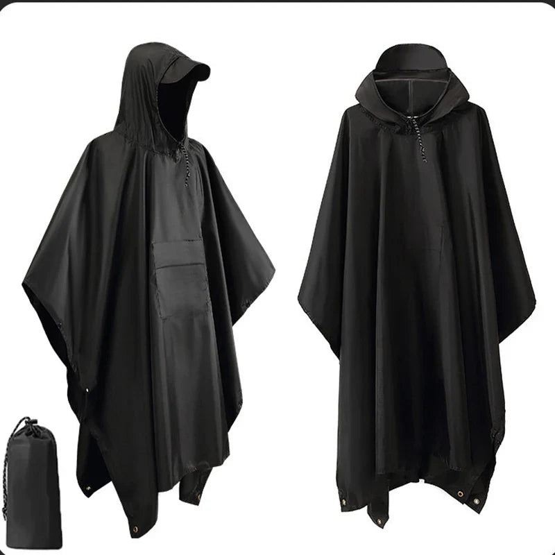 3 in 1 Outdoor Militär Regenmantel - Mit Kapuze wasserdichter Regenponcho mit Ärmeln, Motorrad-Regenabdeckung, ideal für Camping, Wandern und Reisen