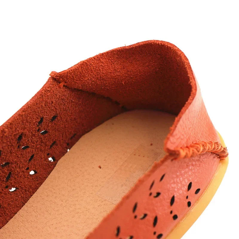 Faltbare Ballerina-Einlegesohlen Echter Leder Loafers Frauen Mokassins Sommer Blumen Rundzehen Rutschige Casual Schuhe