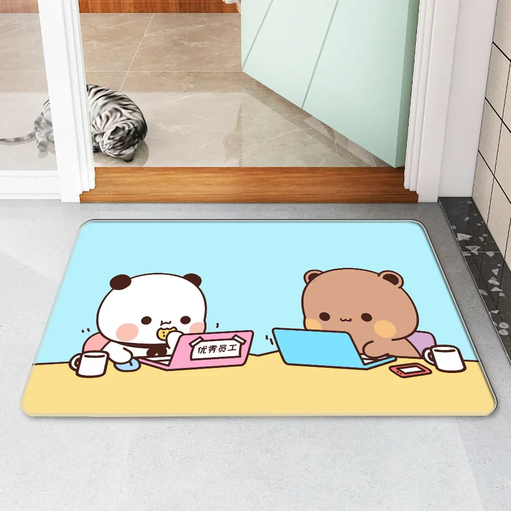 Bubududu Bär Teppich Anti-Rutsch-Fußmatte Willkommen Zuhause Eingangsmatten Wohnzimmer Teppiche Kawaii Teppich Fußmatten Küche Dekoration Fuß