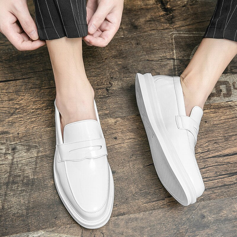 Herren Mokassins Weiße Anzug Büros Hochzeitschuhe Schwarze Penny Loafers Freizeit