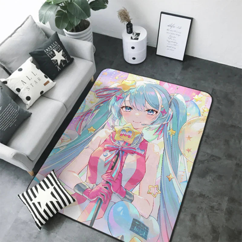 Anime Teppich Hatsune Miku Wohnzimmer Schlafzimmer Bett Decke Boden Kissen Zuhause Kinderzimmer Nacht Cartoon Kawaii Bodenmatte Teppiche