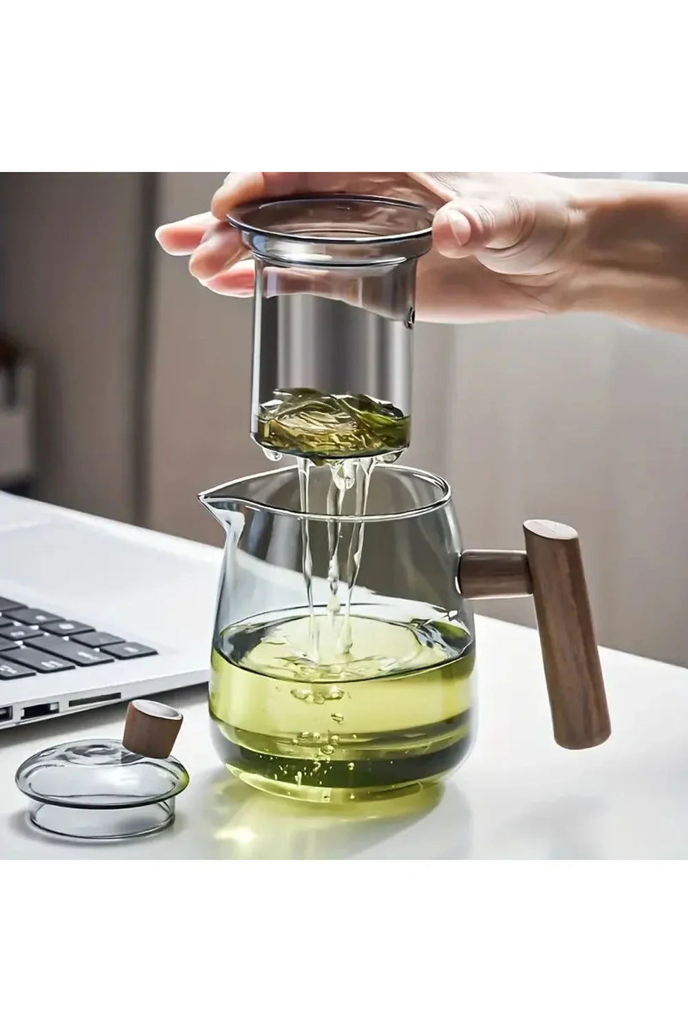 Holzgriff Glas Teekanne