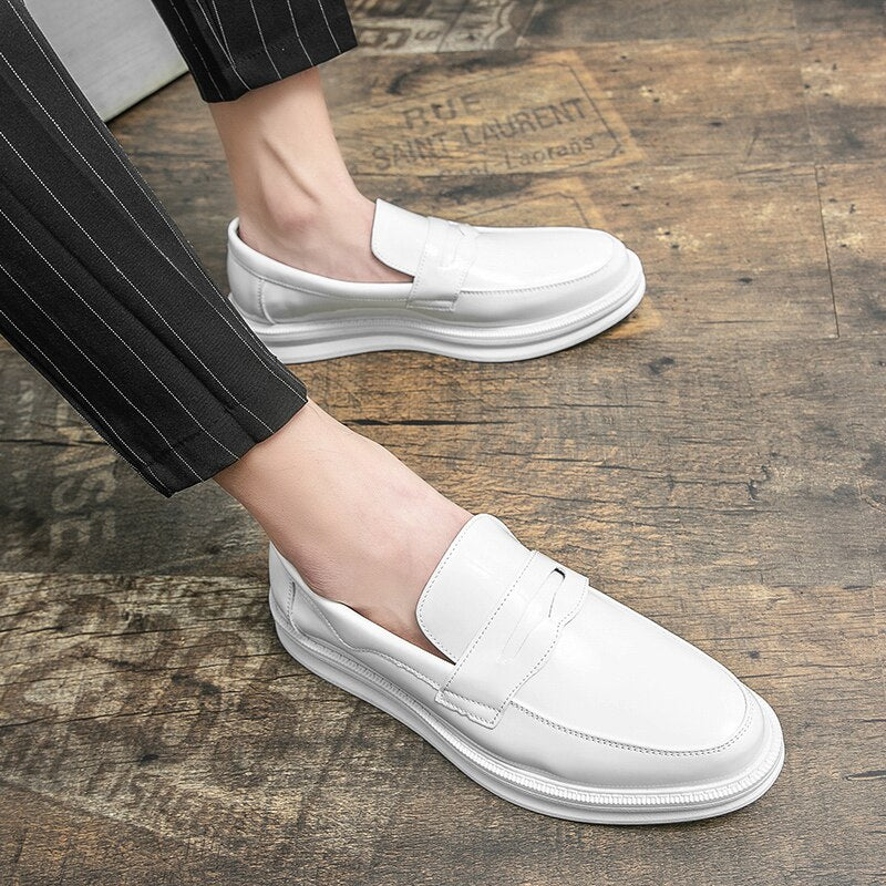 Herren Mokassins Weiße Anzug Büros Hochzeitschuhe Schwarze Penny Loafers Freizeit