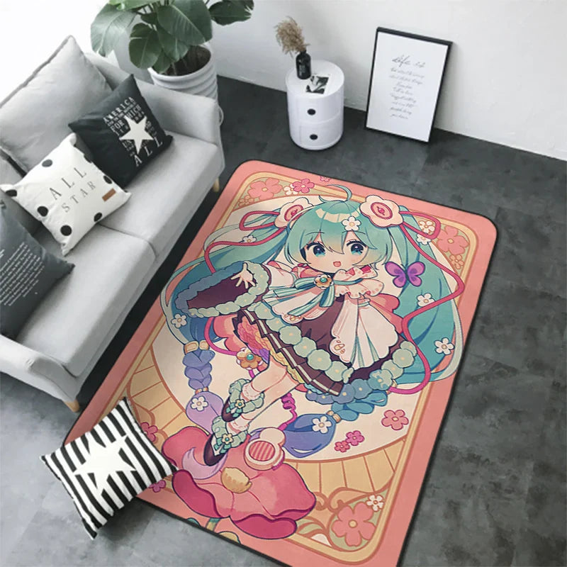 Anime Teppich Hatsune Miku Wohnzimmer Schlafzimmer Bett Decke Boden Kissen Zuhause Kinderzimmer Nacht Cartoon Kawaii Bodenmatte Teppiche