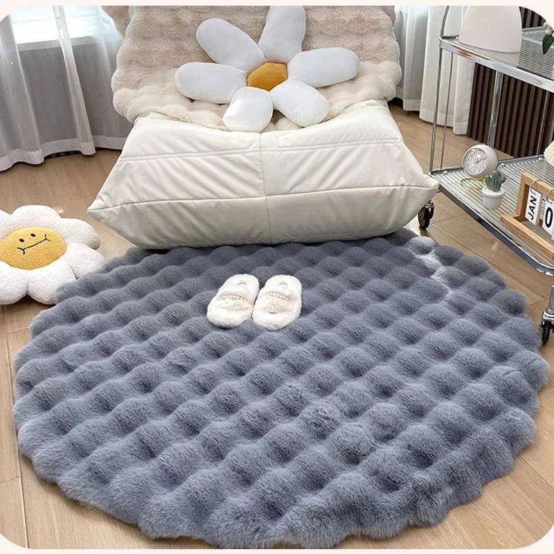 Flauschiger & superweicher Plüsch-Nordic runder Shaggy-Teppich - Weiß, Beige, Elfenbein, Salbeigrün & Grau