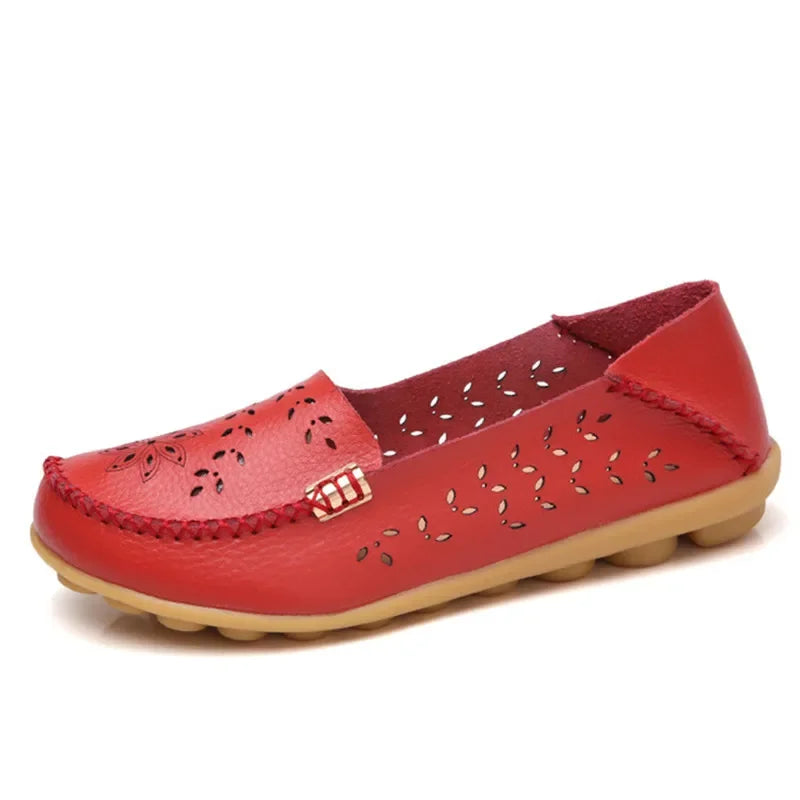 Faltbare Ballerina-Einlegesohlen Echter Leder Loafers Frauen Mokassins Sommer Blumen Rundzehen Rutschige Casual Schuhe
