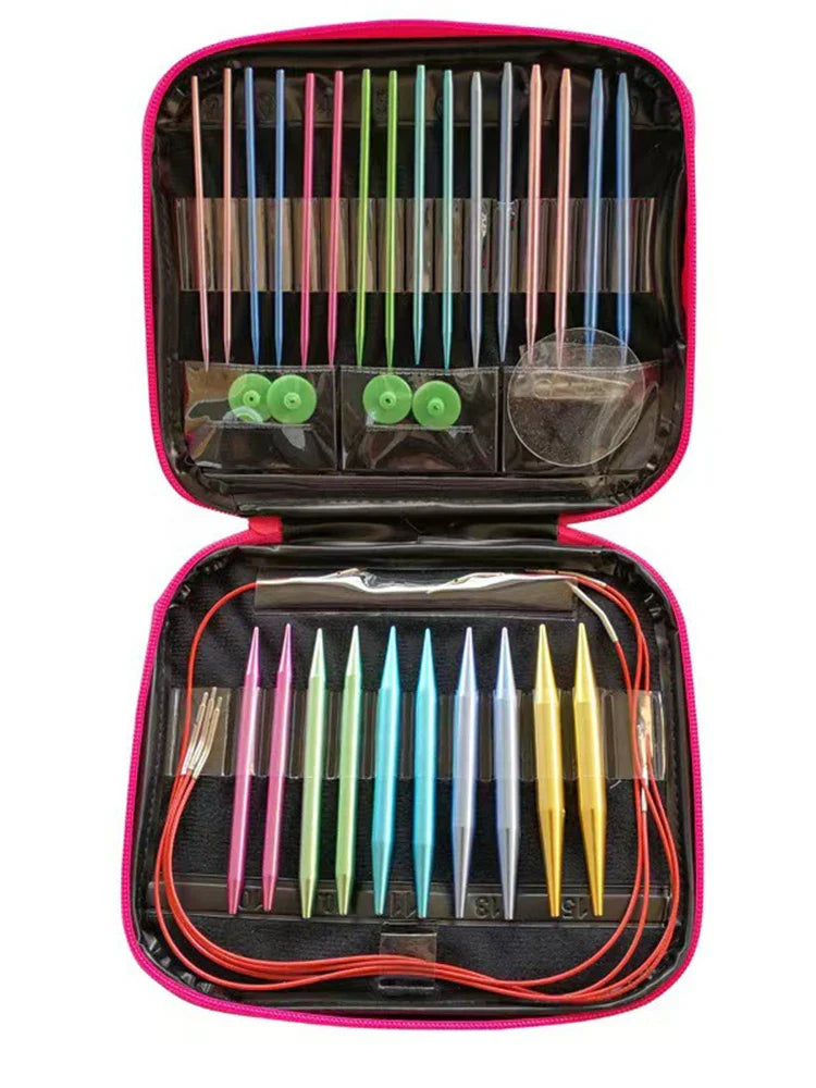 Aluminium Rundstricknadeln Set: Austauschbare Häkelhaken - Webgarn Strickhandwerkswerkzeuge Zubehör Kit