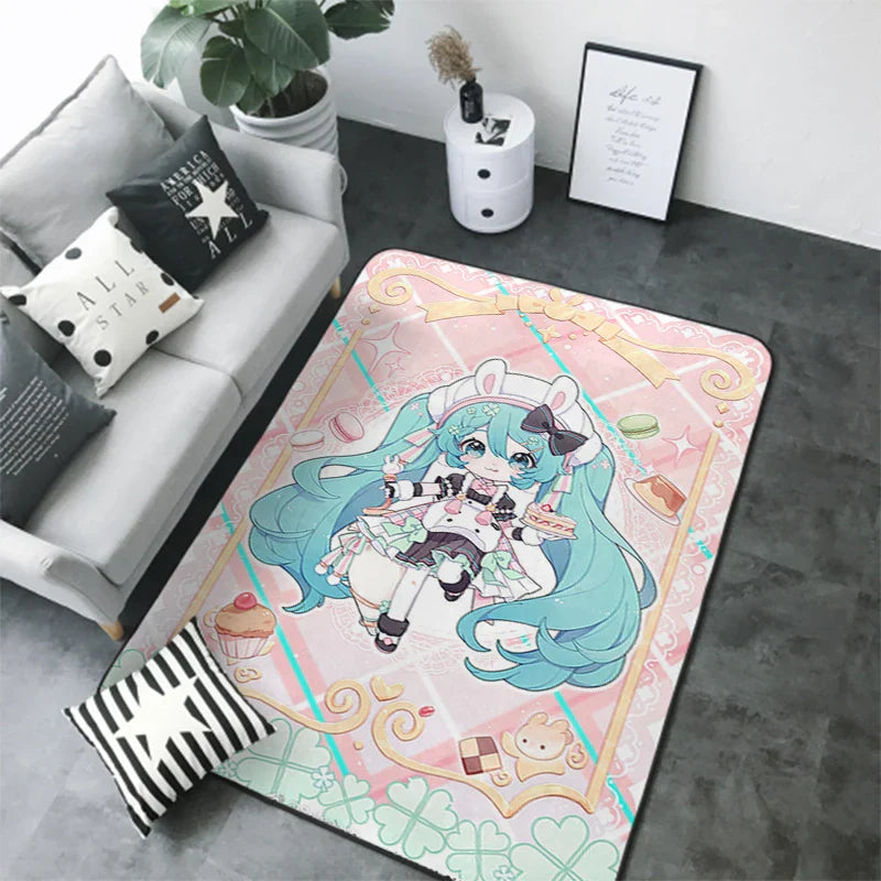Anime Teppich Hatsune Miku Wohnzimmer Schlafzimmer Bett Decke Boden Kissen Zuhause Kinderzimmer Nacht Cartoon Kawaii Bodenmatte Teppiche