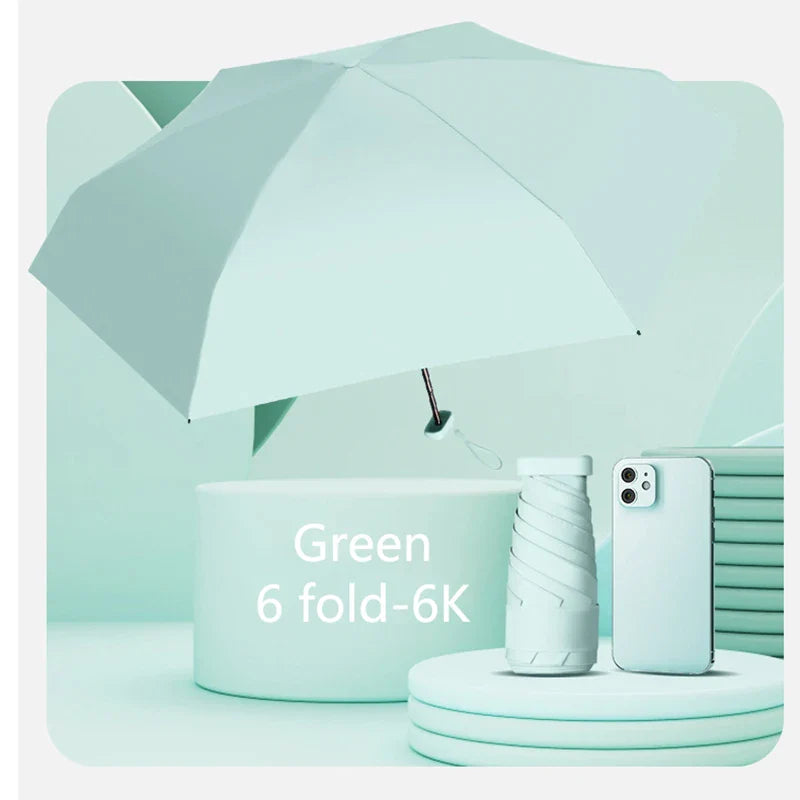 Kompakte 6-Falt Mini Sonnenschirm: Tragbare UV-blockierende Regen- & Sonnenschirm für Reisen