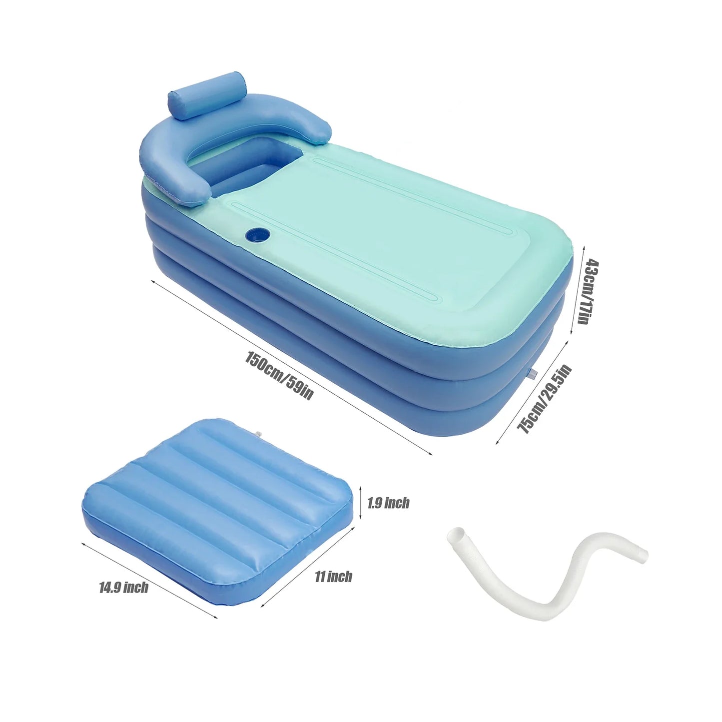 Faltbare aufblasbare Badewanne für Erwachsene: Reise Blau/Rosa Spa Badewanne, 1,6m - Große tragbare PVC Badewanne für den Einsatz zu Hause und im Schwimmbad