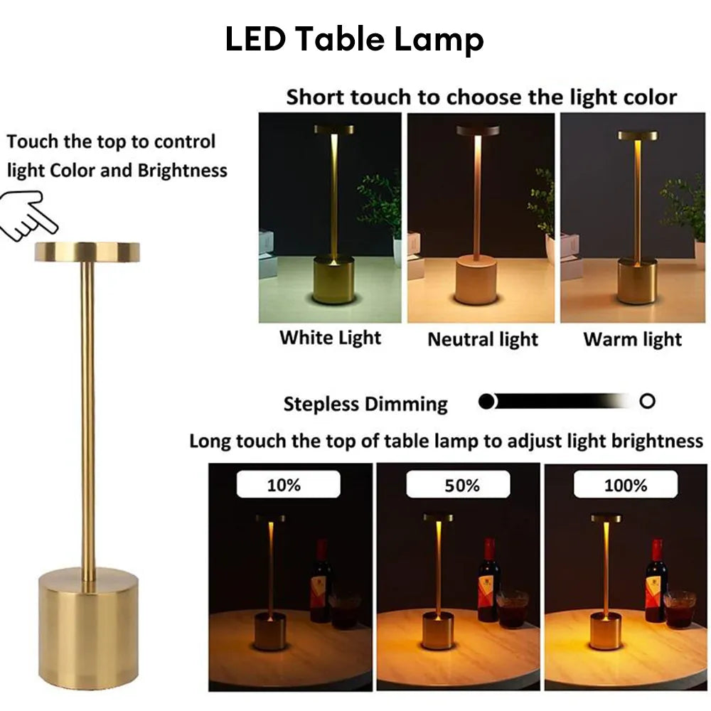 Einfache Tischlampe USB wiederaufladbare kabellose Tischlampe Restaurant Bar Retro Nachtlampe tragbare wiederaufladbare Touch-Tischlampe