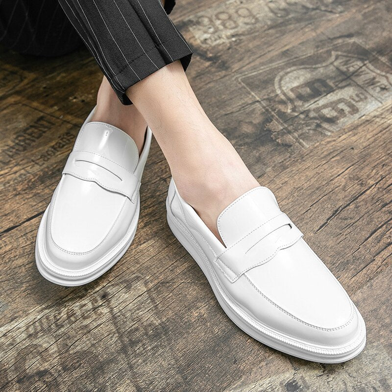 Herren Mokassins Weiße Anzug Büros Hochzeitschuhe Schwarze Penny Loafers Freizeit