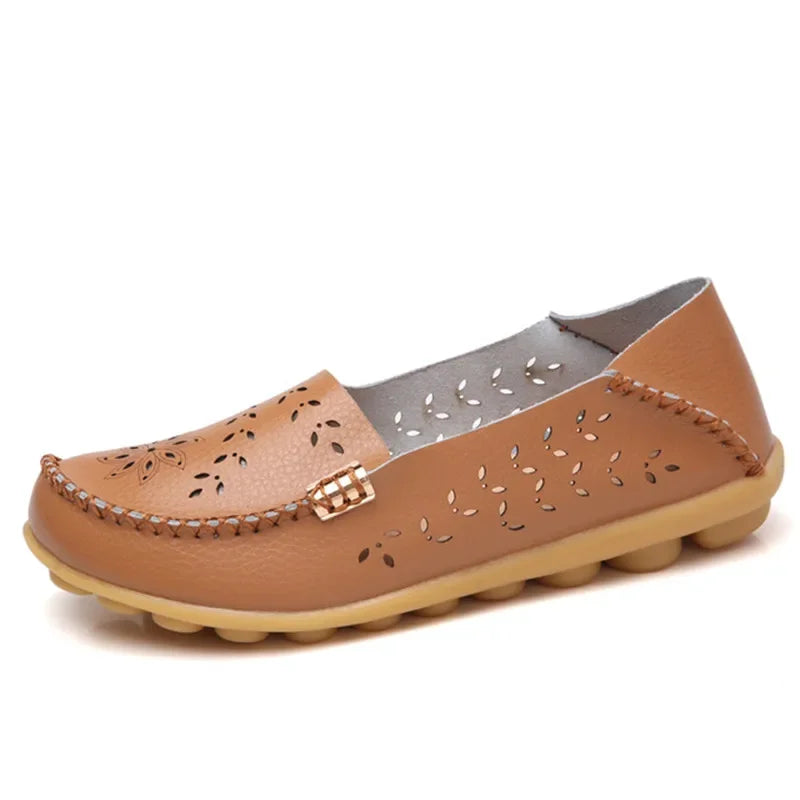 Faltbare Ballerina-Einlegesohlen Echter Leder Loafers Frauen Mokassins Sommer Blumen Rundzehen Rutschige Casual Schuhe