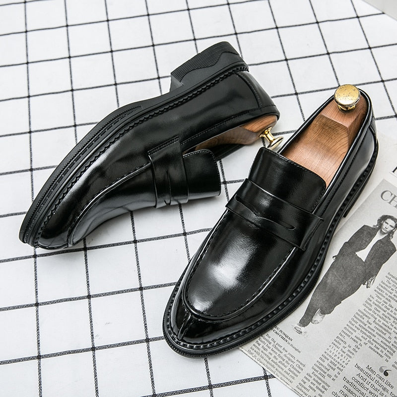 Herren Mokassins Weiße Anzug Büros Hochzeitschuhe Schwarze Penny Loafers Freizeit