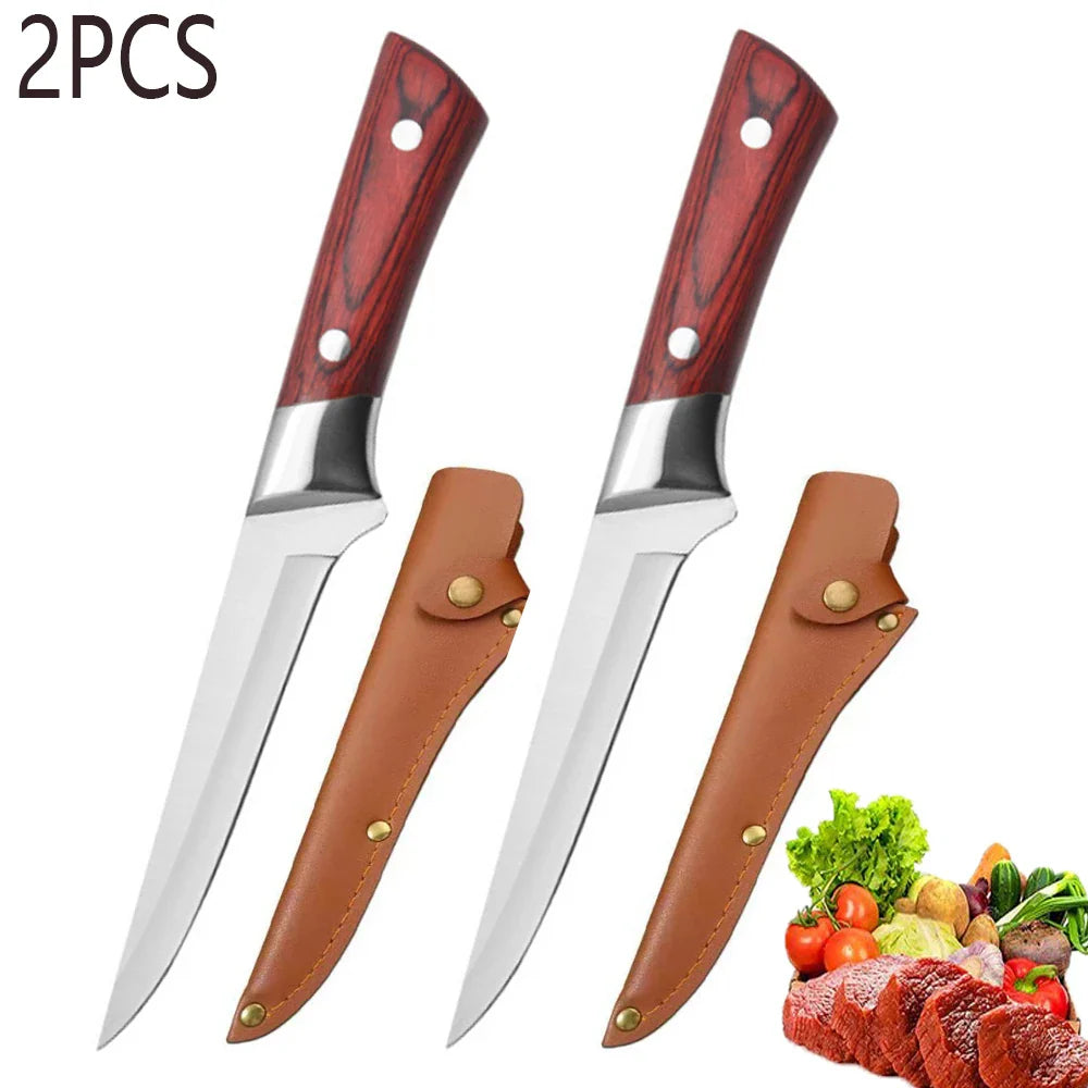 Edelstahl Ausbeinmesser – Küchen Obstpflücker, Fleisch, Schweinefleisch, Rindfleisch und Fischschneider mit Chefmesser und Abdeckung