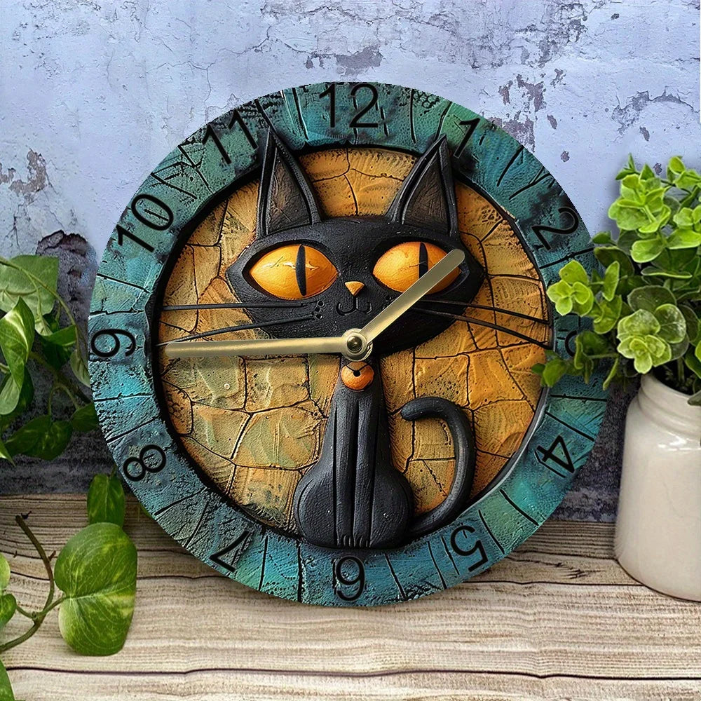 Stille Wanduhr mit Katzenmotiv – Aluminium Design-Wanduhr für Wohnzimmer und Büro