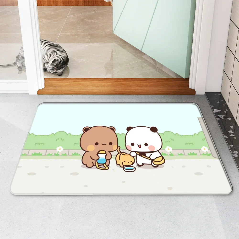 Bubududu Bär Teppich Anti-Rutsch-Fußmatte Willkommen Zuhause Eingangsmatten Wohnzimmer Teppiche Kawaii Teppich Fußmatten Küche Dekoration Fuß