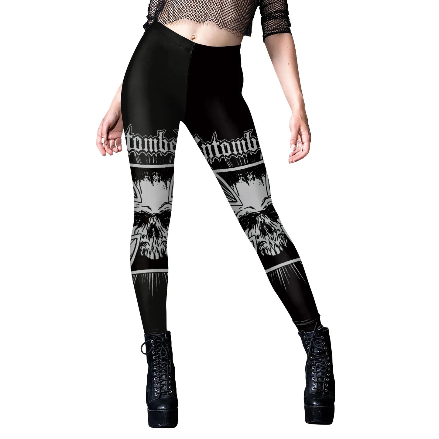 Gothic Leggings Für Frauen Ouija Workout-Hosen Dunkles Grunge Schwarze Katze Schädel Leggings Teufel Satan Leggings