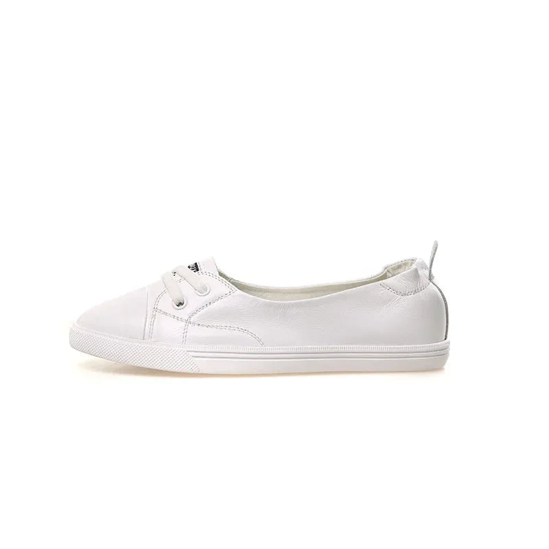 100% Echtes Leder Schuhe Frauen Flach Causal Schuhe Weiches Rindsleder Weiße Flats