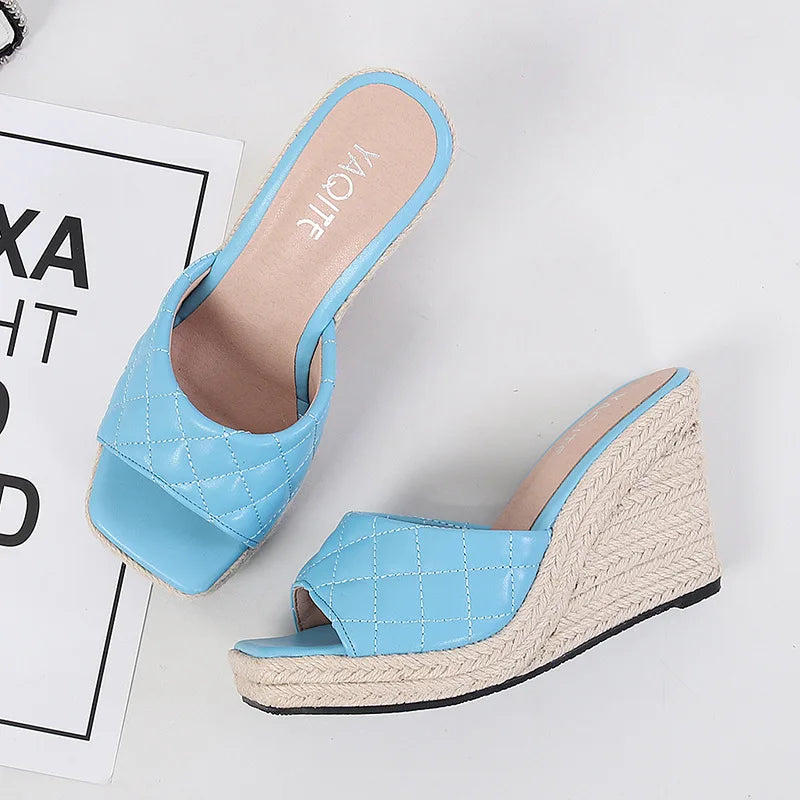 Hohe Absätze Sandalen Frauen Party Schuhe Peeptoe Elegante Damen Wedges Blau Gelb Schwarz