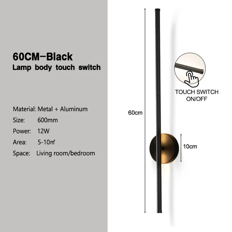 Schwarze dimmbare LED-Wandleuchte mit Touch-Schalter – 360° drehbare Wandleuchte für Schlafzimmer, Wohnzimmer und Innenräume