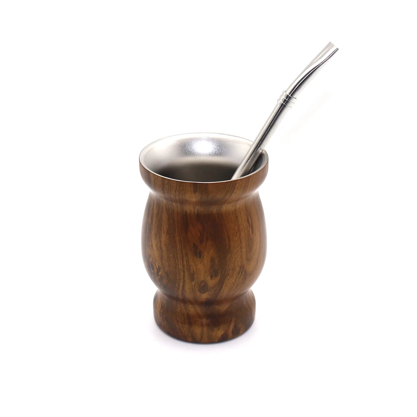 2PCS Tee Tasse Stroh Löffel Set Edelstahl 304 Argentinien Yerba Mate Kaffee Milch Trinken Calabash Isolierte Holzmaserung Tassen