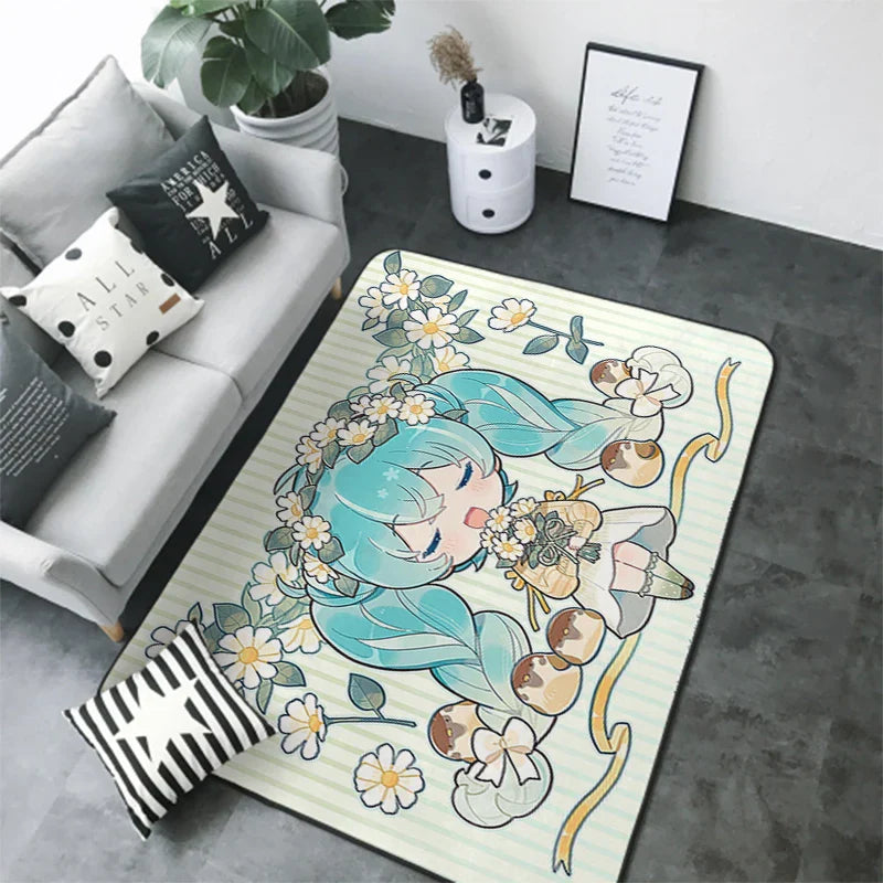 Anime Teppich Hatsune Miku Wohnzimmer Schlafzimmer Bett Decke Boden Kissen Zuhause Kinderzimmer Nacht Cartoon Kawaii Bodenmatte Teppiche