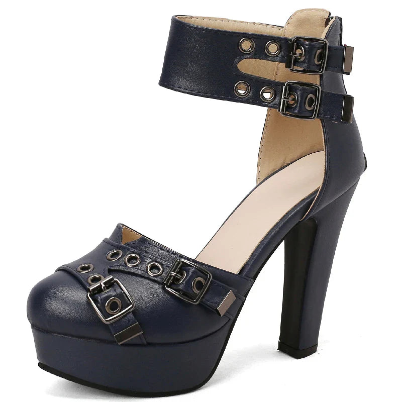 Roman Sandalen Damen Runde Kopf Baotou Gürtel Schnalle Britischer Stil Dicke Ferse Ultra Hohe Ferse Dicke Sohle Schuhe