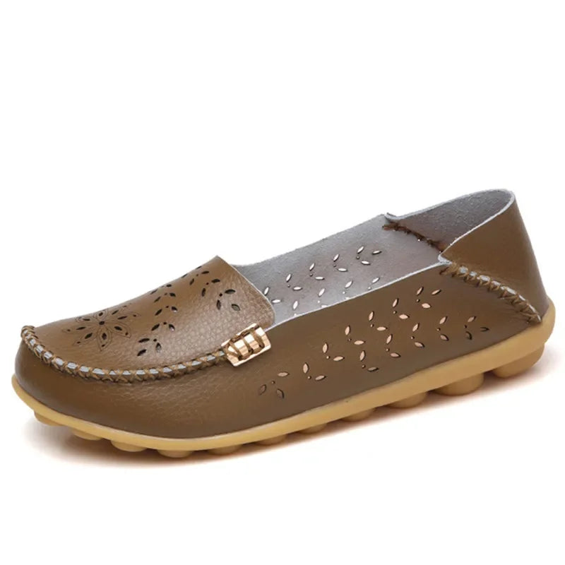 Faltbare Ballerina-Einlegesohlen Echter Leder Loafers Frauen Mokassins Sommer Blumen Rundzehen Rutschige Casual Schuhe